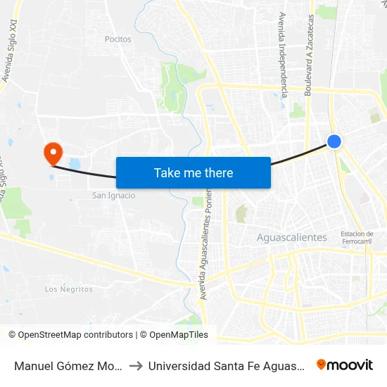 Manuel Gómez Morin, Lb to Universidad Santa Fe Aguascalientes map