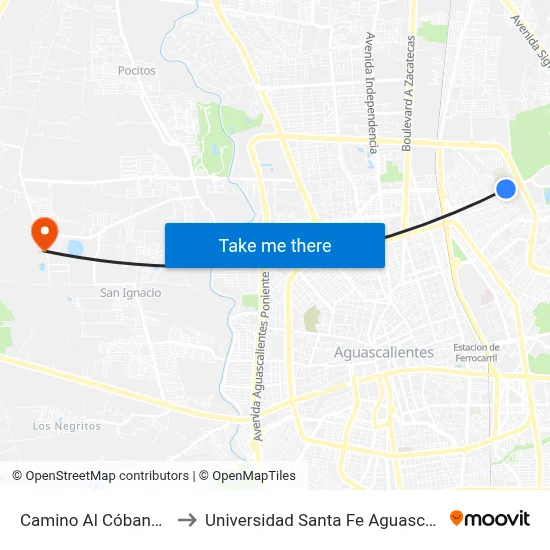 Camino Al Cóbano, 702 to Universidad Santa Fe Aguascalientes map