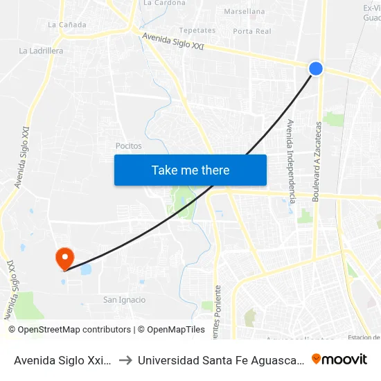 Avenida Siglo Xxi, 183 to Universidad Santa Fe Aguascalientes map