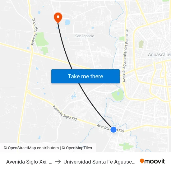 Avenida Siglo Xxi, 3980 to Universidad Santa Fe Aguascalientes map