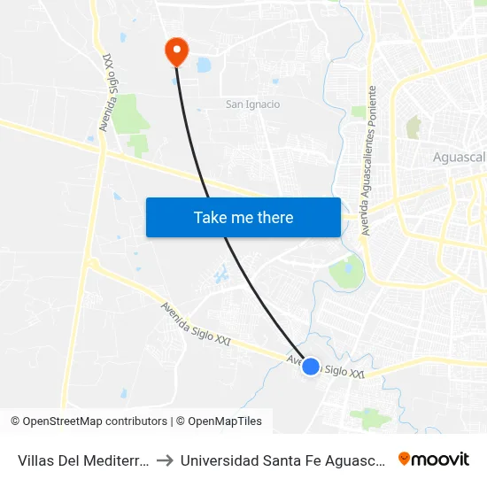 Villas Del Mediterraneo to Universidad Santa Fe Aguascalientes map