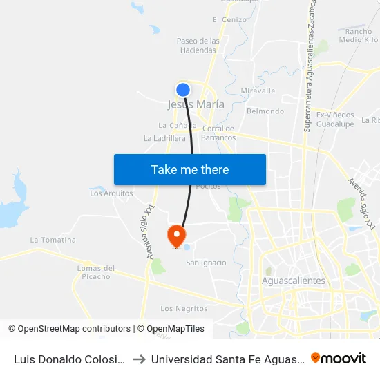 Luis Donaldo Colosio, 306a to Universidad Santa Fe Aguascalientes map
