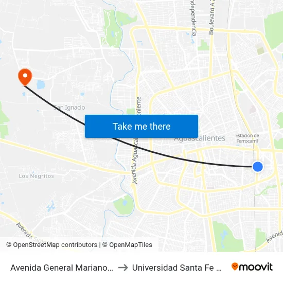Avenida General Mariano Escobedo, 604 to Universidad Santa Fe Aguascalientes map