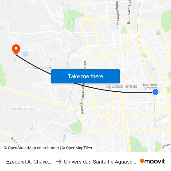 Ezequiel A. Chávez, 623 to Universidad Santa Fe Aguascalientes map