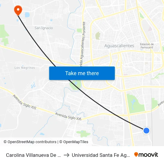 Carolina Villanueva De García, 219 to Universidad Santa Fe Aguascalientes map