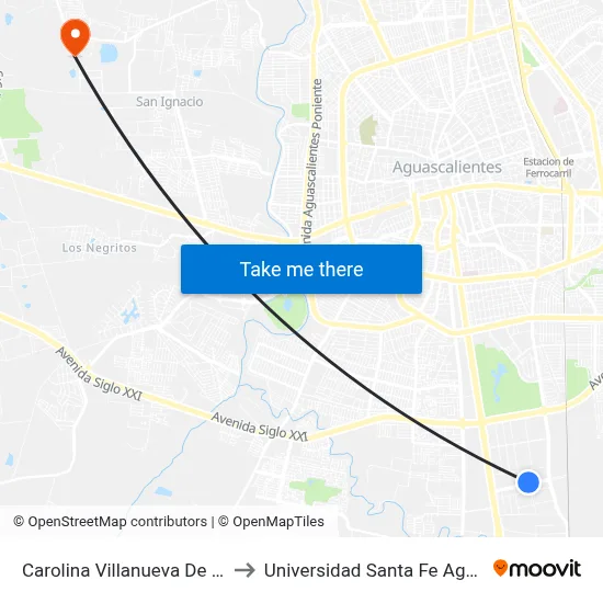 Carolina Villanueva De García, 204 to Universidad Santa Fe Aguascalientes map