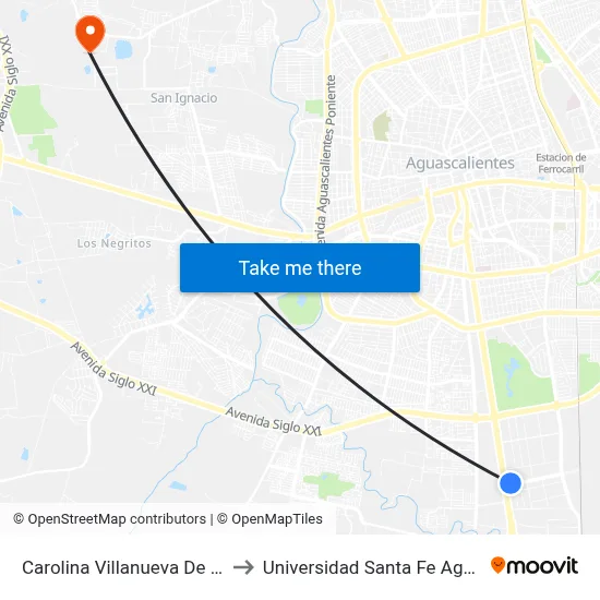 Carolina Villanueva De García, 103 to Universidad Santa Fe Aguascalientes map