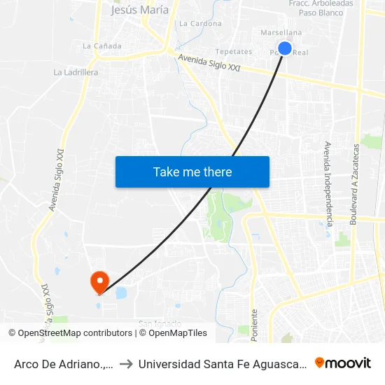 Arco De Adriano., 110 to Universidad Santa Fe Aguascalientes map