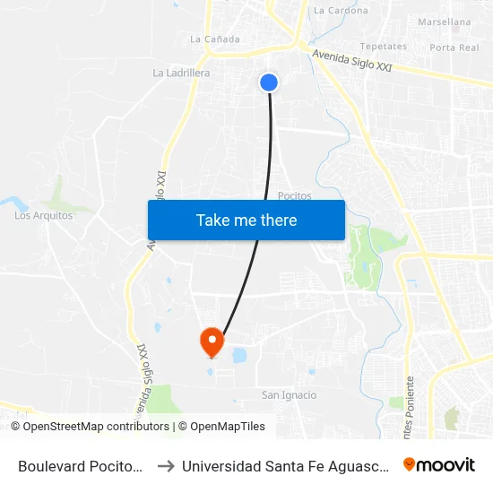 Boulevard Pocitos, 702 to Universidad Santa Fe Aguascalientes map
