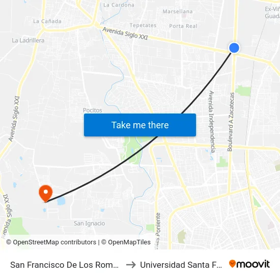 San Francisco De Los Romo-Aguascalientes, 613 to Universidad Santa Fe Aguascalientes map