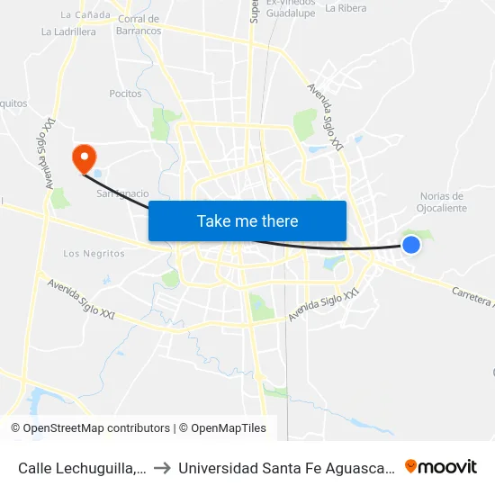 Calle Lechuguilla, 303 to Universidad Santa Fe Aguascalientes map