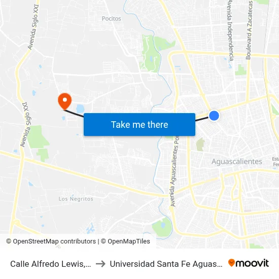 Calle Alfredo Lewis, 1901a to Universidad Santa Fe Aguascalientes map