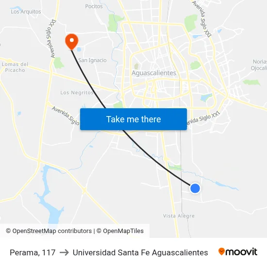 Perama, 117 to Universidad Santa Fe Aguascalientes map
