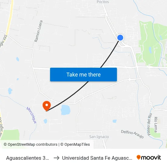 Aguascalientes 34, 146 to Universidad Santa Fe Aguascalientes map