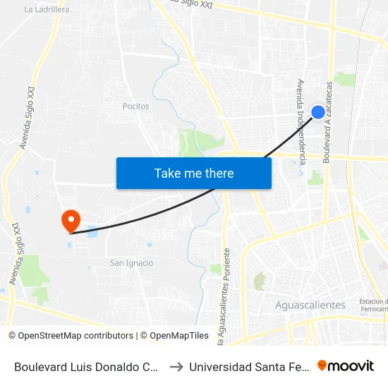 Boulevard Luis Donaldo Colosio Murrieta, 788 to Universidad Santa Fe Aguascalientes map