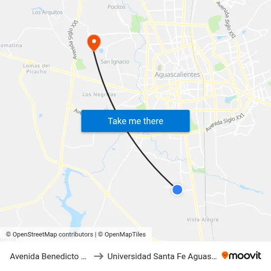Avenida Benedicto Xvi, 213 to Universidad Santa Fe Aguascalientes map