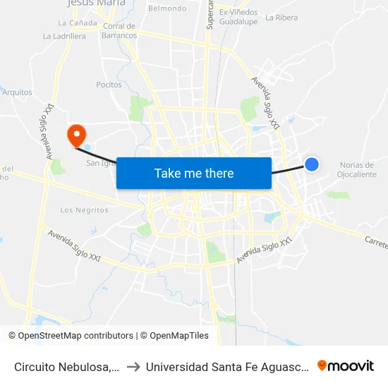 Circuito Nebulosa, 188b to Universidad Santa Fe Aguascalientes map