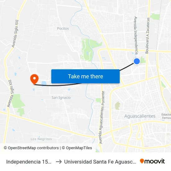 Independencia 1508, 18 to Universidad Santa Fe Aguascalientes map