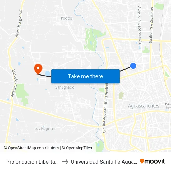 Prolongación Libertad, Sn(Vd) to Universidad Santa Fe Aguascalientes map