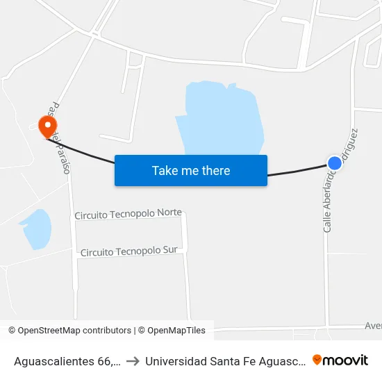 Aguascalientes 66, 1108 to Universidad Santa Fe Aguascalientes map