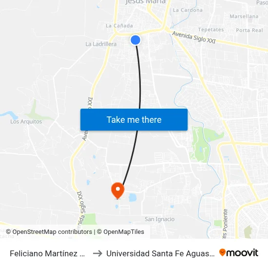 Feliciano Martínez Cruz, Lb to Universidad Santa Fe Aguascalientes map