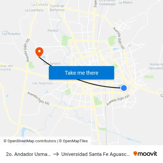 2o. Andador Uxmal, 111 to Universidad Santa Fe Aguascalientes map