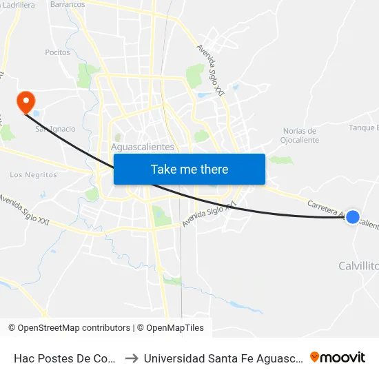 Hac Postes De Concreto to Universidad Santa Fe Aguascalientes map