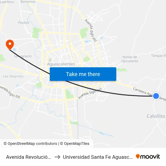 Avenida Revolución, 712 to Universidad Santa Fe Aguascalientes map