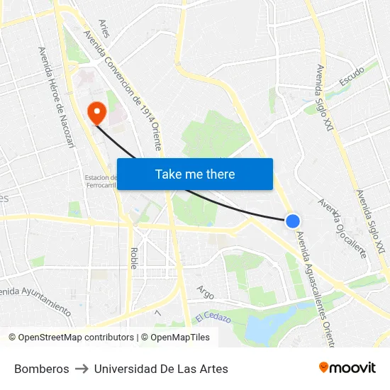 Bomberos to Universidad De Las Artes map