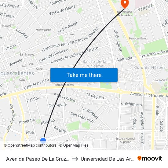 Avenida Paseo De La Cruz, Lb to Universidad De Las Artes map