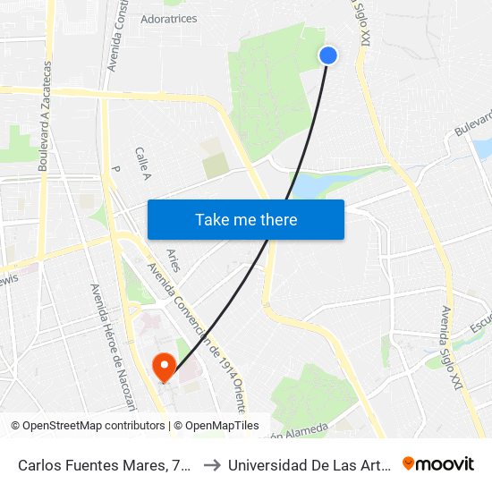 Carlos Fuentes Mares, 712 to Universidad De Las Artes map