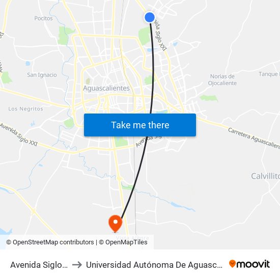 Avenida Siglo Xxi, 2100 to Universidad Autónoma De Aguascalientes - Campus Sur map