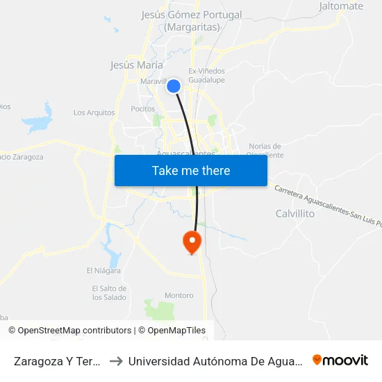 Zaragoza Y Tercer Anillo Sur to Universidad Autónoma De Aguascalientes - Campus Sur map
