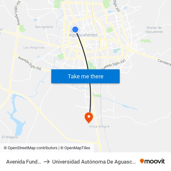 Avenida Fundición, 104 to Universidad Autónoma De Aguascalientes - Campus Sur map