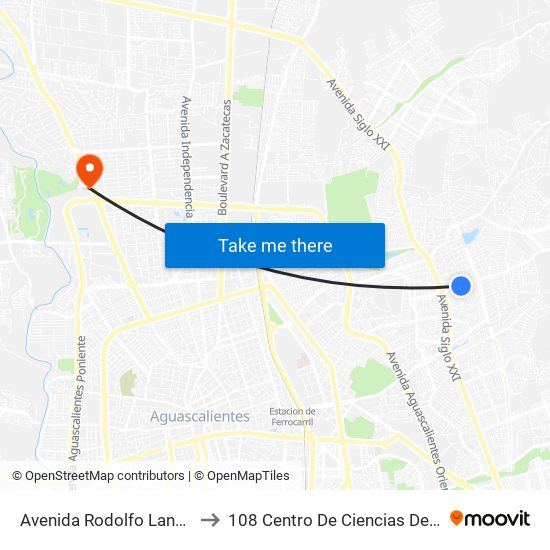Avenida Rodolfo Landeros Gallegos, 626 to 108 Centro De Ciencias Del Diseño Y Construcción map