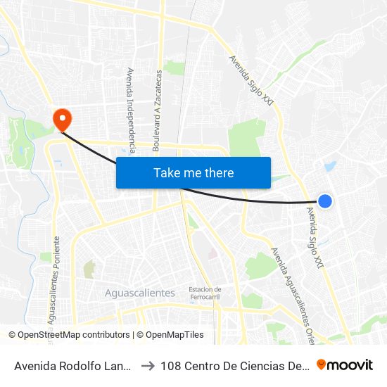 Avenida Rodolfo Landeros Gallegos, 631 to 108 Centro De Ciencias Del Diseño Y Construcción map