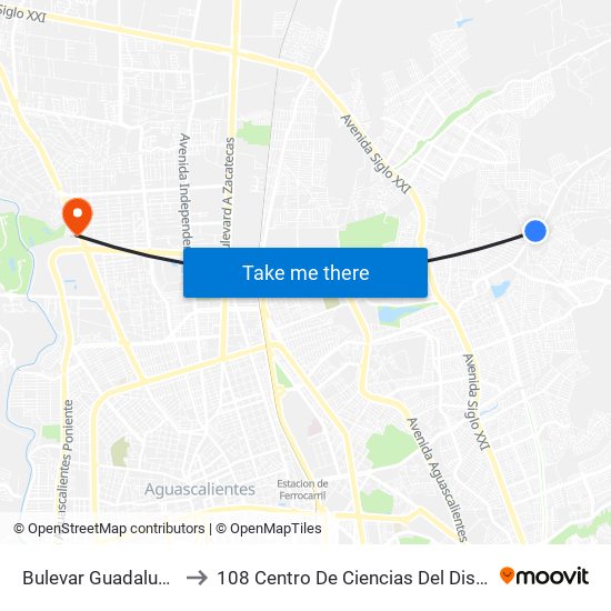 Bulevar Guadalupano, 1129c to 108 Centro De Ciencias Del Diseño Y Construcción map