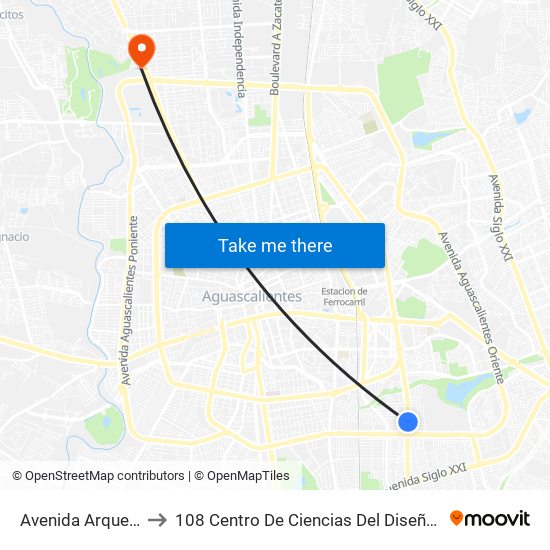 Avenida Arqueros, 402 to 108 Centro De Ciencias Del Diseño Y Construcción map