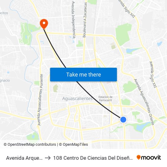 Avenida Arqueros, 202 to 108 Centro De Ciencias Del Diseño Y Construcción map