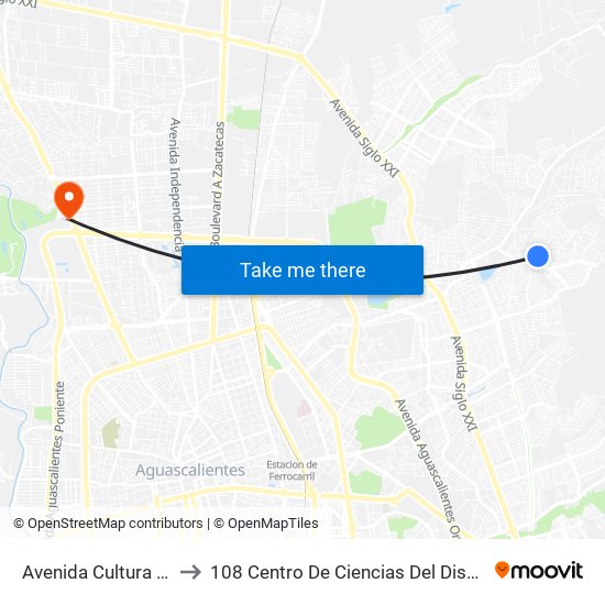 Avenida Cultura Nazca, 703 to 108 Centro De Ciencias Del Diseño Y Construcción map