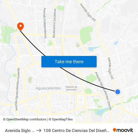 Avenida Siglo Xxi, 314 to 108 Centro De Ciencias Del Diseño Y Construcción map