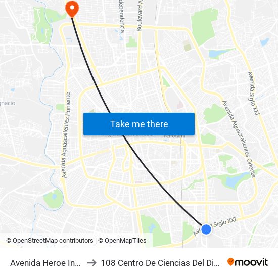 Avenida Heroe Inmortal, 1202 to 108 Centro De Ciencias Del Diseño Y Construcción map
