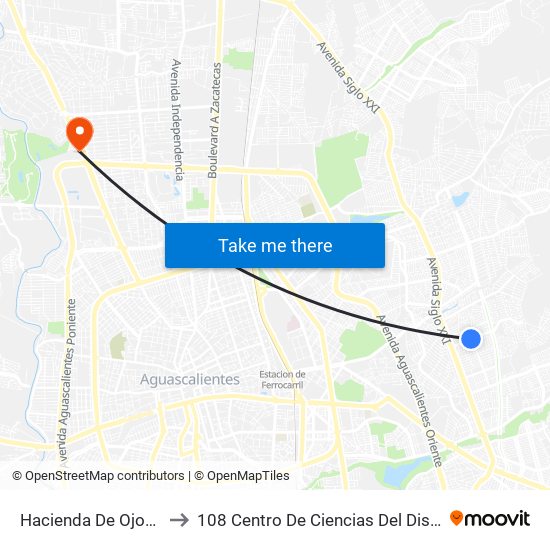 Hacienda De Ojocaliente, 166 to 108 Centro De Ciencias Del Diseño Y Construcción map