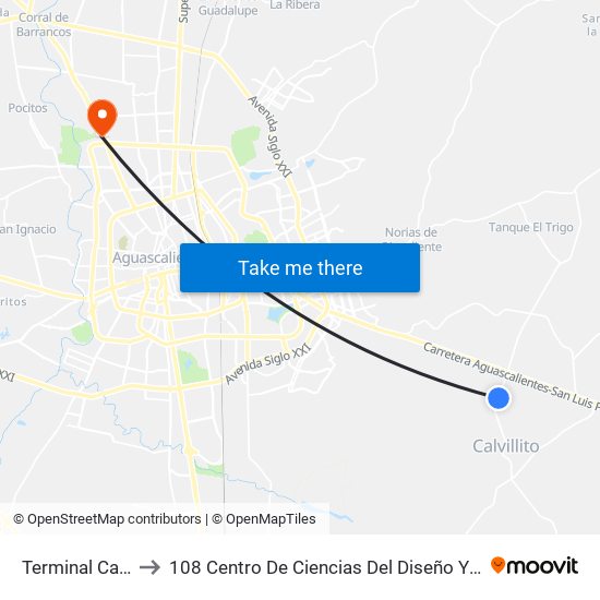 Terminal Calvillito to 108 Centro De Ciencias Del Diseño Y Construcción map