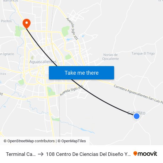 Terminal Calvillito to 108 Centro De Ciencias Del Diseño Y Construcción map