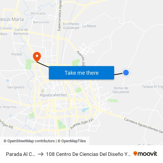Parada Al Conejal to 108 Centro De Ciencias Del Diseño Y Construcción map
