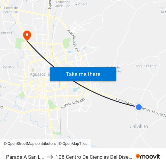 Parada A San Luis Potosi to 108 Centro De Ciencias Del Diseño Y Construcción map