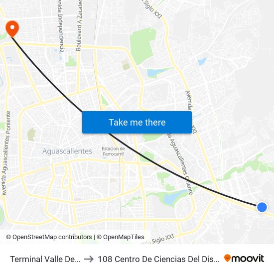 Terminal Valle De Los Cactus to 108 Centro De Ciencias Del Diseño Y Construcción map