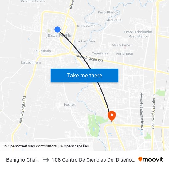Benigno Chávez, 316 to 108 Centro De Ciencias Del Diseño Y Construcción map