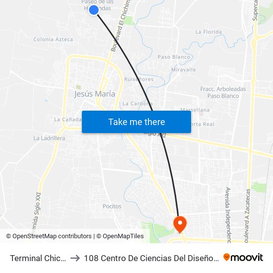 Terminal Chichimeco to 108 Centro De Ciencias Del Diseño Y Construcción map